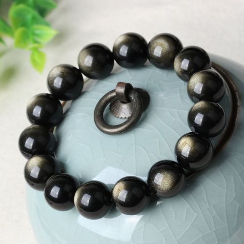 Bracelet En Obsidienne En Or Naturel Pour Femmes, Perles De 8 À 16mm, Bijoux Jadéite, Accessoires De Mode, Amulette Porte-Bonheur Sculptée À La Main, Cadeaux Pour Femmes