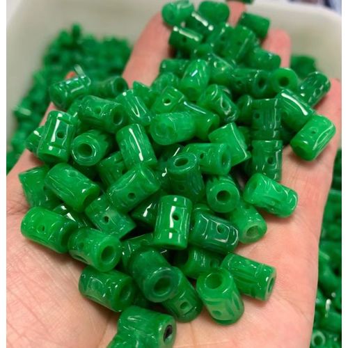 Pendentif En Jade Vert Émeraude Naturel Sculpté, Perle Porte-Bonheur Ajouré, Collier Chinois, Bijoux À La Mode, Amulette, Cadeaux Pour Femmes, 5 Pièces