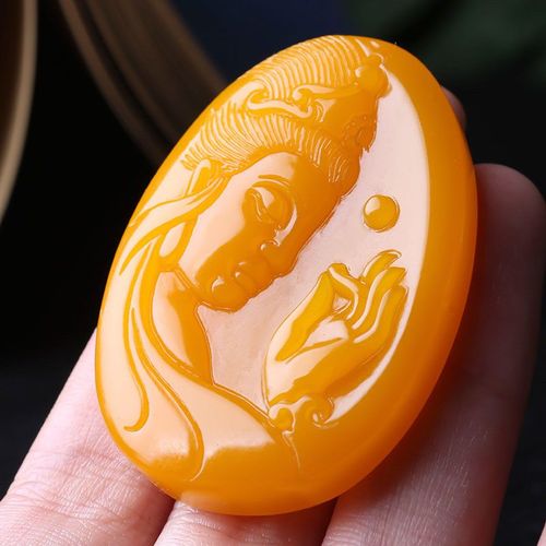 Pendentif En Jade Jaune Chinois Guanyin, Collier De Perles, Bijoux De Charme, Accessoires De Mode Sculptés À La Main, Amulette Pour Homme, Cadeaux