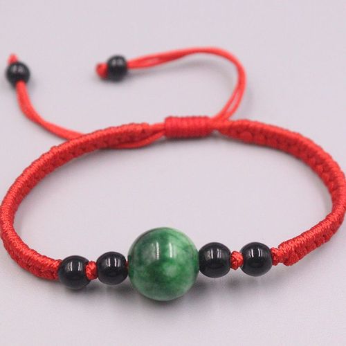 Perle Ronde Verte En Jadéite Naturelle Personnalisée Pour Femmes, 13mm, Avec Cordon Rouge, Accessoires Tricotés, Bracelet À Faire Soi-Même, Meilleur Cadeau