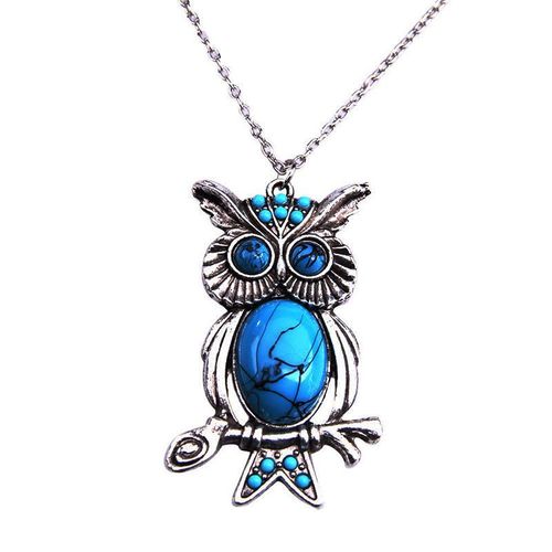 Collier Pendentif Hibou Turquoise Rétro Chinois, Chaîne De Chandail À La Mode, Bijoux Sculptés À La Main Pour Homme Et Femme, Amulette, Cadeaux Porte-Bonheur, Vente En Gros