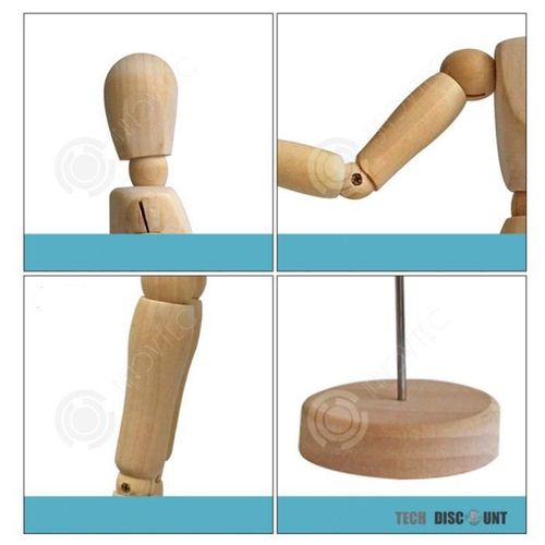 Inn® Statuette Bois Décoration Pantin Articulé Personnage Poupée Maison Chambre Salon Mannequin En Pin Exposition Flexible Socle