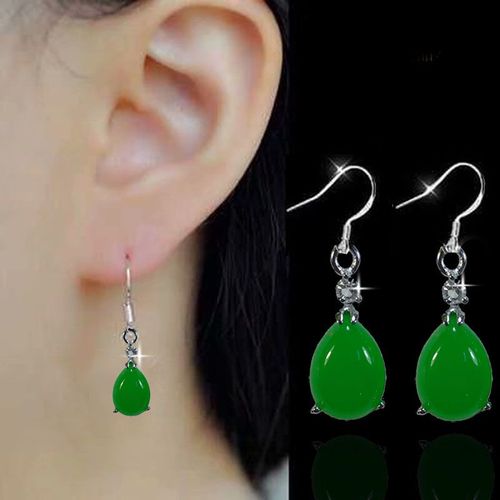 Boucles D'oreilles En Jade Vert Naturel, Argent 925, Original, Goutte D'eau, Perles, Bricolage À La Main, Accessoires, Perle, Cadeaux Pour Femmes, Bijoux Amulette