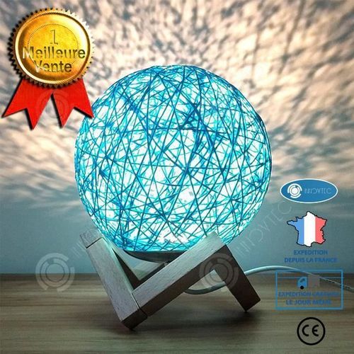 Inn Lampe De Chevet En Rotin Usb Créative Pour Maison Salon Chambre Bleu Cadeau Noël