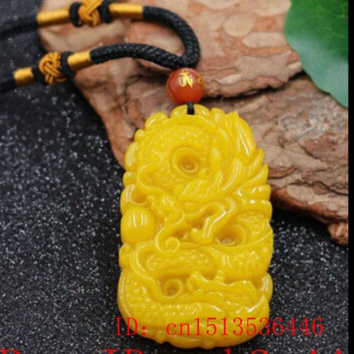 Collier Pendentif Dragon Du Zodiaque En Jade Jaune, Bijou Chinois Sculpté À La Main, Relaxant, Guérison, Cadeau Porte-Bonheur Pour Femmes Et Hommes, Chaîne De Pull