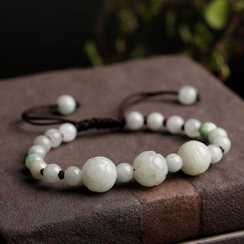 Bracelet En Jade Naturel Émeraude 10mm, Perles De Lotus Réglables, Breloque, Bijoux, Accessoires De Mode, Sculpté À La Main, Amulette Porte-Bonheur Pour Homme