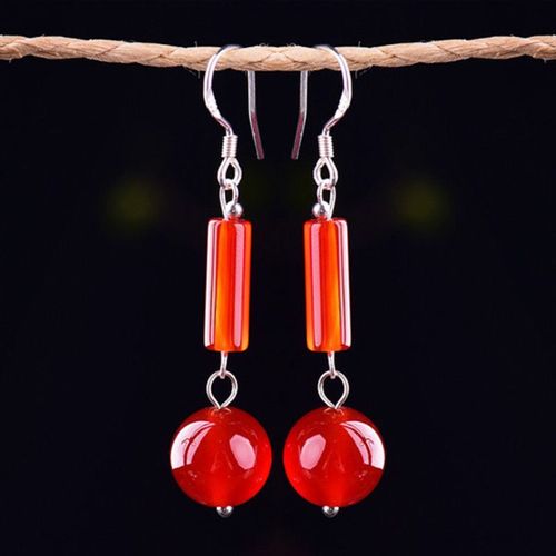 Boucles D'oreilles En Agate Rouge Naturelle, Perle De Poisson, Bijoux De Charme, Accessoires De Mode Sculptés À La Main Pour Homme Et Femme, Amulette Porte-Bonheur, Cadeaux