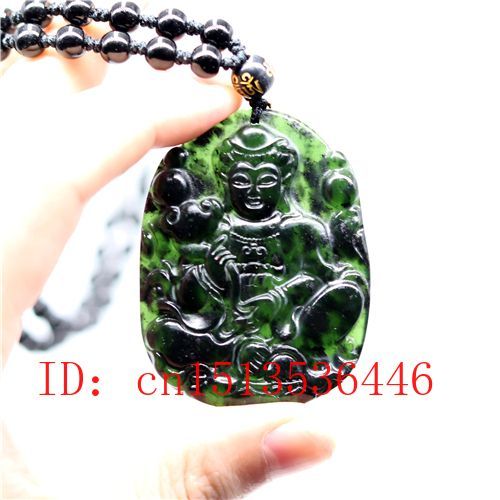 Collier En Jade Guanyin, Pendentif De Saint Patron, Sculpté À La Main, Amulette À La Mode, Cadeaux De Chance Pour Hommes, Chaîne De Pull