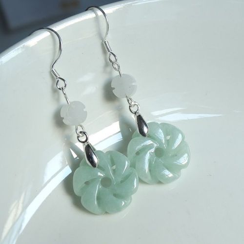 Boucles D'oreilles En Argent 925 Naturel Jade Émeraude, Création Autonome, Original, Accessoires, Perle Verte, Bijoux Pour Femmes