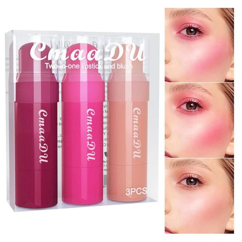 Bâton De Fard À Joues Hydratant, Crème Longue Durée, Rouge À Lèvres Pour Le Visage, Maquillage Toute La Journée, 3 Pièces 
