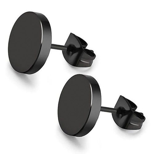 Zense - Boucles D'oreilles Plates Et Rondes En Acier De Couleur Noir Ze0073