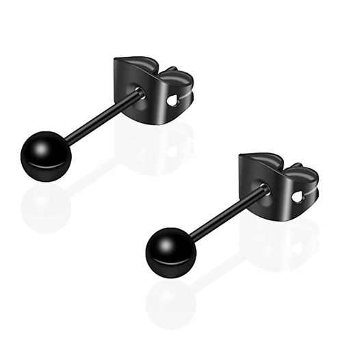 Zense - Boucles D'oreilles Billes Pour Homme En Acier Noir Ze0072