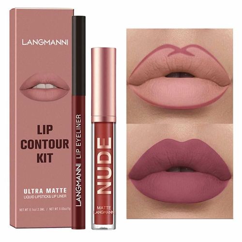 Crayon À Lèvres Imperméable Mat, 2 Pièces, Teinte De Contour Rouge Sexy, Rouge À Lèvres Durable, Tasse Antiadhésive, Hydratant, Maquillage, Cosmétique 