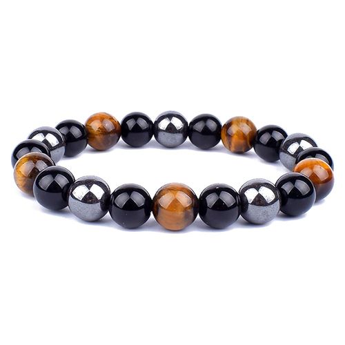 Zense - Bracelet Homme Perles Hématite Noires Argentées Oeil De Tigre Zb0358