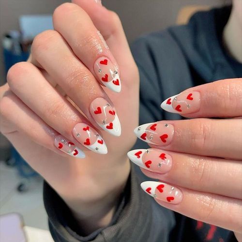 Faux Ongles À Pression Pour Manucure, Simple, En Forme De C¿Ur, Amande Longue 