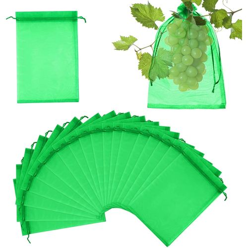 Fruit Protection Bags, 24Pcs Protection Fruits Sacs, Sac Anti-Insectes Sac en Organza Sachet Protection Raisin pour Protéger Les Fruits des Plantes (Fruits Verts)-Vert Gazon 64pcs-