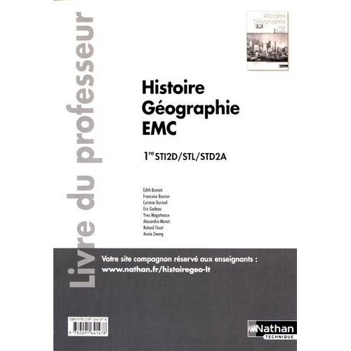 Histoire Géographie Emc 1re Sti2d, Stl, Std2a - Livre Du Professeur