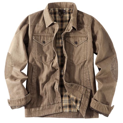 Manteau Décontracté Western Plaid Flanelle Euramerican Wind Denim Jacket Brown Taille S Pour Hommes