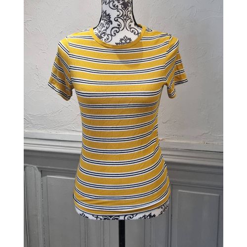 Top T-Shirt Manche Courte Jaune À Rayure Pimkie Taille 36