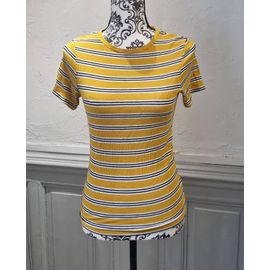 Top T-Shirt Manche Courte Jaune À Rayure Pimkie Taille 36