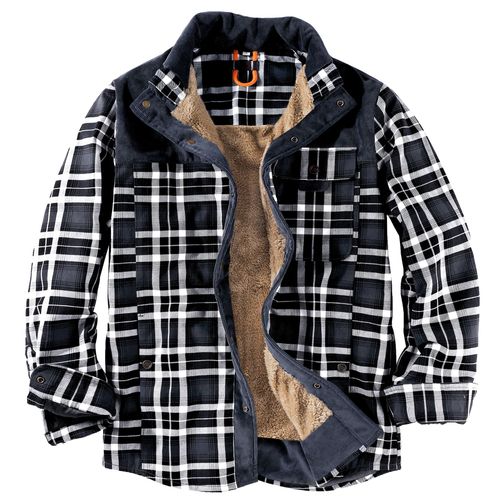 Chemise À Carreaux Hommes Manteau Plus Duvet Grande Taille Hiver Chaud Pur Coton Veste Gris Taille S