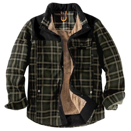 Chemise À Carreaux Hommes Manteau Plus Duvet Grande Taille Hiver Chaud Pur Coton Manteau Vert Taille S