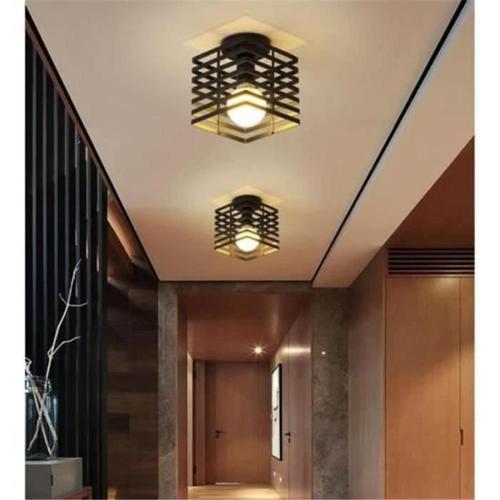 Plafonnier Industrielle Cage Lustre Suspension En Métal Fer Luminaire Pour Cuisine Couloir, Noir Ens10830