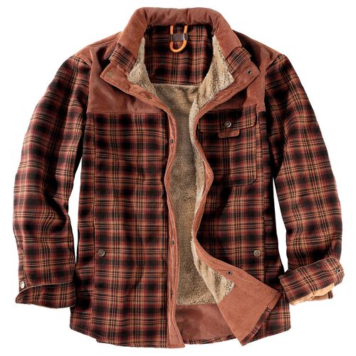 Chemise À Carreaux Hommes Manteau Plus Duvet Grande Taille Hiver Chaud Pur Coton Manteau Rouge Café L