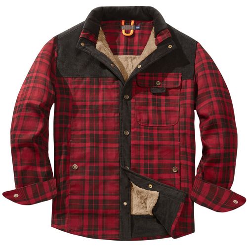 Chemise À Carreaux Hommes Manteau Plus Duvet Grande Taille Hiver Chaud Pur Coton Manteau Rouge Taille S