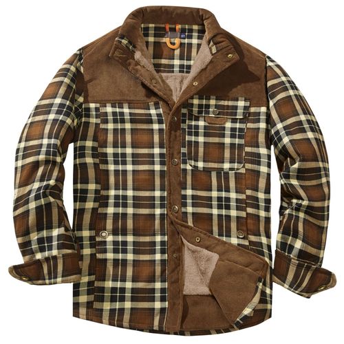 Chemise À Carreaux Hommes Manteau Plus Duvet Grande Taille Hiver Chaud Pur Coton Manteau Marron Taille S