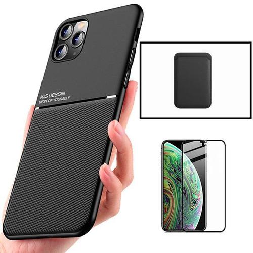 Kit Coque Magnétique Lux + Portefeuille Magnétique Noir + 5d Full Cover Pour Iphone 11 Pro