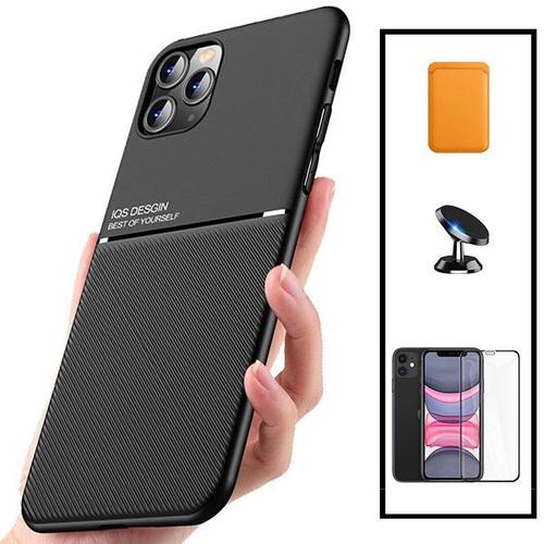 Kit Coque Magnétique Lux + Portefeuille Magnétique Orange + 5d Full Cover + Support Magnétique Pour Iphone 11 Pro