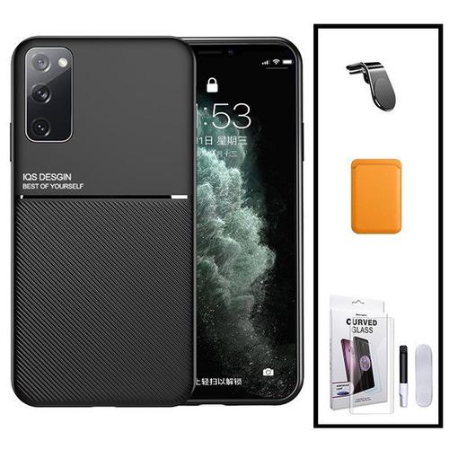 Kit Coque Magnétique Lux + Portefeuille Magnétique Orange + Verre Trempé Nano Incurvé Uv + Support Magnétique L Pour Samsung Galaxy S20 Ultra