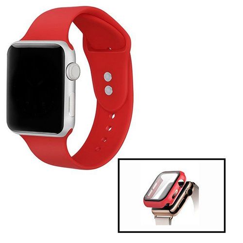 Kit Coque Anti-Impact + Bracelet Silicone Souple Pour Apple Watch Series 5 - 40mm - Rouge