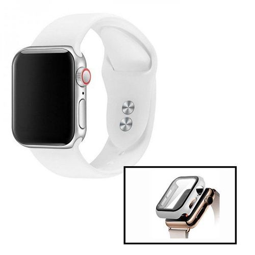 Kit Coque Anti-Impact + Bracelet Silicone Souple Pour Apple Watch Series 5 - 40mm - Blanc