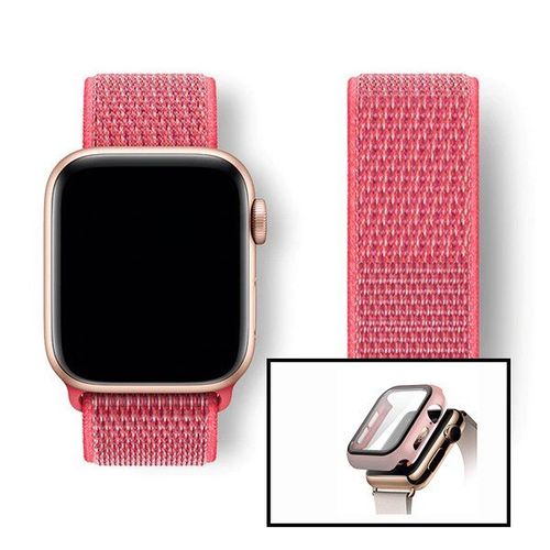 Kit Coque Anti-Impact + Bracelet Nylonsense Pour Apple Watch Series 5 - 44mm - Rose