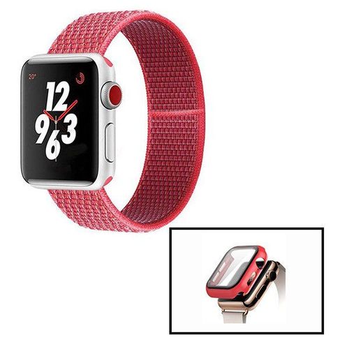 Kit Coque Anti-Impact + Bracelet Nylonsense Pour Apple Watch Series 5 - 40mm - Rouge