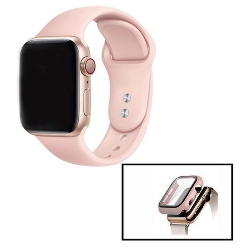 Kit Coque Anti-Impact + Bracelet Silicone Souple Pour Apple Watch Series 5 - 40mm - Rose