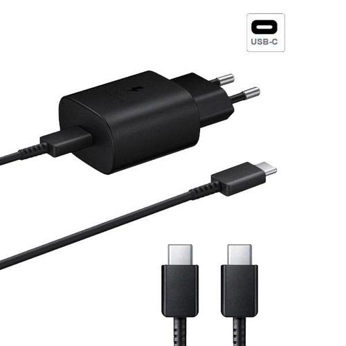 Kit Base De Chargeur Type C Fastcharge 25w + Câble De Charge Type C To Type C Fastcharger Noir Pour Samsung Galaxy S21+ 5g