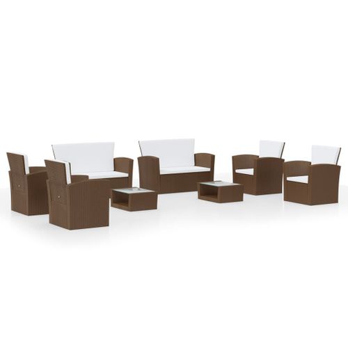 Vidaxl Salon De Jardin 8 Pcs Avec Coussins Résine Tressée Marron