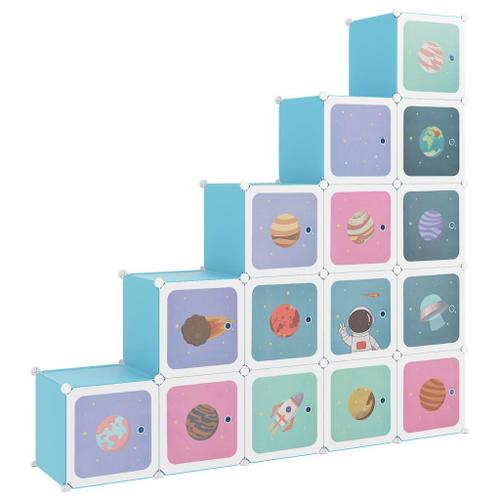 Vidaxl Armoire De Rangement Pour Enfants Avec 15 Cubes Bleu Pp