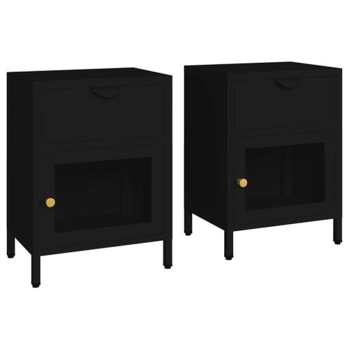 Vidaxl Tables De Chevet 2 Pcs Noir 40x30x54,5 Cm Acier Et Verre