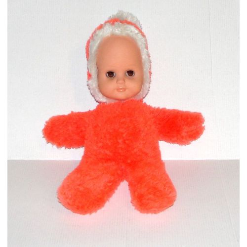 Bébé Poupée De Chiffon Orange Blanc - Peluche Poupon Vintage Yeux Dormeur 38 Cm