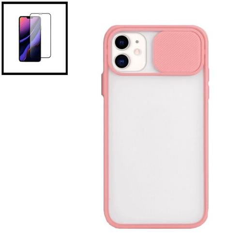 Kit Coque Avec Fenetre Anti-Choc Mat + Film De Verre Trempé 5d À Couverture Complète Pour Iphone 11 Pro Max - Rose