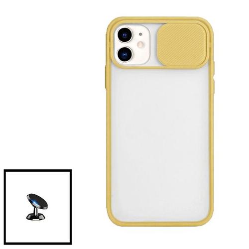 Kit Coque Avec Fenetre Anti-Choc Mat + Support Magnétique De Voiture Pour Iphone 12 Pro Max - Jaune