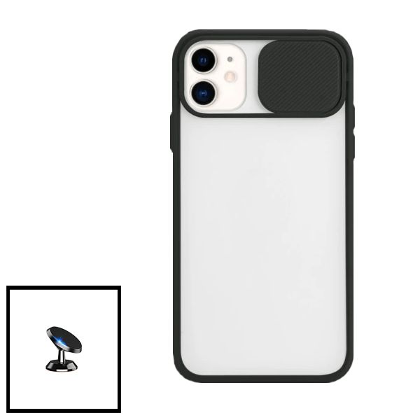 Kit Coque Avec Fenetre Anti-Choc Mat + Support Magnétique De Voiture Pour Iphone 11 Pro Max - Noir