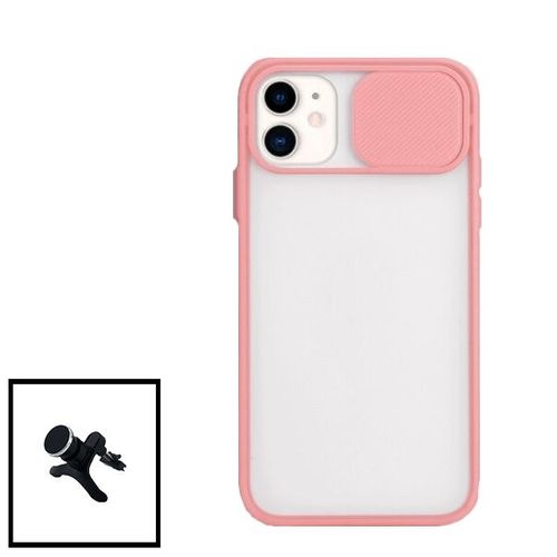 Kit Coque Avec Fenetre Anti-Choc Mat + Support Magnétique De Voiture Renforcé Pour Iphone Xs - Rose