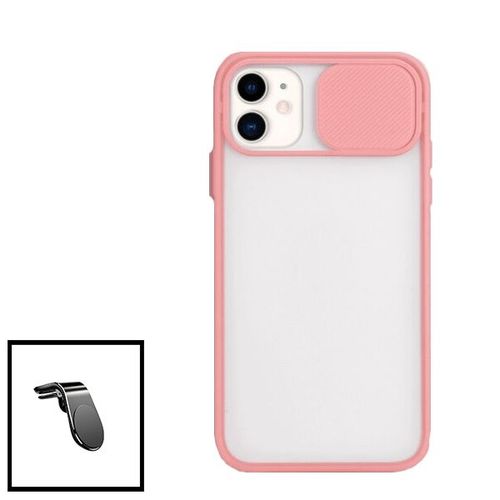 Kit Coque Avec Fenetre Anti-Choc Mat + Support Magnétique De Voiture Renforcé Pour Iphone 12 - Rose
