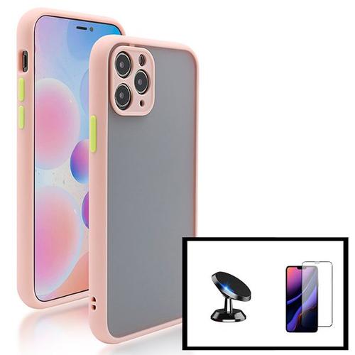 Kit Coque Antichoc Caméra Protection + Film De Verre Trempé 5d À Couverture Complète + Support Magnétique De Voiture Pour Iphone 7 - Rose