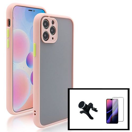 Kit Coque Antichoc Caméra Protection + Film De Verre Trempé 5d À Couverture Complète + Support Magnétique De Voiture Renforcé Pour Iphone 12 - Rose